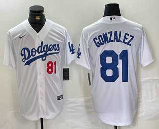 Men%27s Los Angeles Dodgers #81 Victor Gonzalez Number White Cool Base Stitched Baseball Jersey->los angeles dodgers->MLB Jersey
